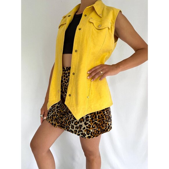 90s vintage Versace Jeans Couture womens yellow collared cotton button up vest - Picture 3 of 8